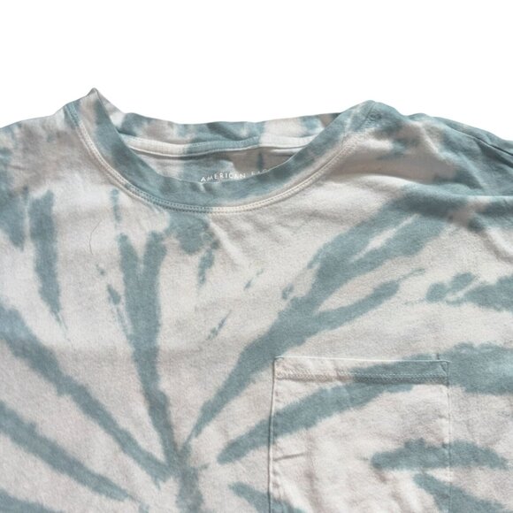 American Eagle Womens Oversized Tie Dye Cropped Tee/T-Shirt-Blue/White-XS-GUC - Picture 3 of 5